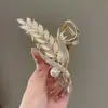 Grampo de Cabelo Grande em Formato de Espiga de Trigo com Pedra Olho de Gato e Embelezamento Completo de Diamante, Presilha de Metal para Penteados de Coque
