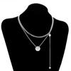 Venta Caliente Distintivo Chica Redondo Doble Capa Smiley Acero de Titanio Collar Borla Estrella Apilado Cadena de Collar para Clavícula