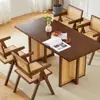 Conjunto de mesa e cadeiras de jantar em madeira maciça e rattan para uso doméstico, mesa de jantar simples em estilo wabi-sabi, mesa de chá retangular e cadeiras para casa de temporada