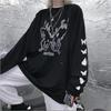 2025 Nuevo Otoño Retro Oscuro Ins Manga Larga Estampado de Mariposa en Contraste Holgado Cuello Redondo Camiseta Casual