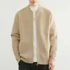 Cardigan Masculino de Tricô Cor Sólida com Zíper Duplo para Primavera e Outono Jaqueta de Tricô Casual Estilo Coreano Jaqueta Versátil Top