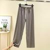 Pijama Estilo Preguiçoso para Mulheres no Outono e Inverno Veludo Escovado Dupla Face Quente Casa Casual Calça Xadrez Solta e Pode Ser Usada Fora
