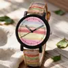 Popular Transfronterizo para Mujer Casual Correa de Cuero con Textura de Madera Esfera Digital Grande Reloj Rayado Retro Reloj para Estudiantes para Mujer