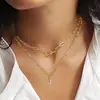 Collar Personalizado con Inicial de 26 Letras, Collar con Colgante de Cadena Paperclip Superpuesto, Joyería de Moda para Mujer Regalo