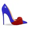 Sapatos da Moda Europeus e Americanos Bico Fino Boca Rasa Laço Combinando Cores Sapato de Salto Fino para Mulheres Banquetes Salto Cruzado Mulheres
