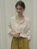 Blusa Blanca con Cuello de Encaje rele para Mujer, Moda Otoñal, Diseño Francés Sencillo y Moderno, Camisa Holgada Casual
