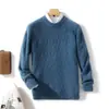 Novo suéter masculino 100% lã pura para outono e inverno, tamanho grande, blusa de malha de lã solta para uso profissional