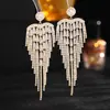 Industria Pesada Diamante Completo Lujo Ligero Borla Retro Pendientes Largos Negros Aguja de Plata de Ley Diseño Nicho Joyería para Orejas de Gama Alta