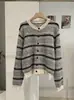 KEKEZOON suéter de tricô listrado color-block com gola redonda, cardigã de manga comprida, novo suéter top estilo coreano 2026 8808