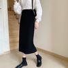 Falda de Punto Negra para Mujeres Pequeñas en Otoño e Invierno Falda de Tubo con Abertura Falda de Línea A de Cintura Alta que Cubre las Caderas Falda Midi Falda de Lana