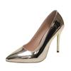 Transfronterizo 2024 Talla Grande Punta Afilada Boca Baja Tacones Altos Dorados Zapatos de Salón Versátiles Profesionales Europeos y Americanos