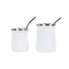 Mini garrafa térmica de aço inoxidável transfronteiriça, caneca de cerveja em couro sintético, copo de café a vácuo de camada dupla com colher, copo de água