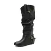 Botas de tacón alto para mujer estilo europeo y americano con hebilla de cinturón y punta redonda, con aumento interno de altura, disponibles para dropshipping en AliExpress