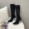 Botas Altas de Punta Color Caqui Estrechas Largas Zapatos de Mujer 2026 Primavera Otoño Invierno Estilo Retro Apilado Botas de Caballero de Media Pantorrilla