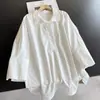 2026 Novo Modelo Camisa de Algodão Casual Solta Top Curto Elegante Gola Reversível Camisa para o Trabalho Atacado H10DT1732