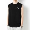 Camiseta Sem Manga de Algodão Puro Colete Masculino Verão Fino Basquete Corrida com Barreiras Fitness Suéter com Estampa de Sorriso Colete Esportivo