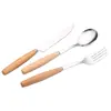 Juego de Cubiertos de Acero Inoxidable Estilo Japonés con Mangos de Madera, Incluye Cuchillo, Tenedor, Cuchara, Tenedor de Fruta, Palillos de Madera de Haya, Cuchara para Sopa, Cuchillo de Acero Inoxidable, Cuchara de Postre