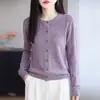 Cárdigan de Punto para Mujer, Nuevo Otoño/Invierno 2026, Lana Fina, Cuello Redondo, Manga Larga, Color Sólido, Diseño Hueco, Abrigo Superior de Corte Holgado