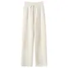 Novas calças casuais de malha de cor sólida, de corte estreito vintage, com costura central, cordão, perna larga, emagrecedoras, versáteis, para outono e inverno, quentes, retas