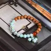 Cipreste de sândalo verde contas de vidro de dupla face contas coloridas contas de pedra Shoushan contas de Buda pulseira pulseira estilo nacional original contas de rosário para homens e mulheres