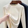 Camiseta Térmica de Cuello Redondo para Mujer, Nuevo Estilo Primavera/Verano 2026, Forro Polar Integrado por Ambos Lados, Engrosada, Corte Ajustado, Manga Larga, Ropa Interior