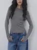 Suéter de Punto Ajustado Azul EIGHTHMONTH para Mujer, Manga Larga, Cuello Redondo, Top Base Adelgazante