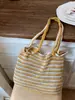 Bolso Tejido Rayado Transfronterizo para Mujer 2026 Primavera Nuevo Bolso Cubo de Hombro de Gran Capacidad Bolso de Playa Tejido Casual