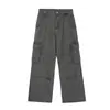 Água de Lavagem Punk Ferramenta de Vestir Jeans Masculino Hip-hop Solto Perna Larga Reta Calças Costura Dividida Vibe Tendência