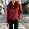 Suéter Cardigan con Cuello de Piel y Cierre para Mujer, Nuevo Estilo de Invierno, Elegante Suéter Corto de Punto Ajustado con Pinza de Corbata