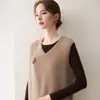Chaleco sin mangas de cuello en V de cachemira con aberturas inclinadas para mujer, Otoño/Invierno, Chaleco de punto suelto con capas de flor 3D hecho a mano