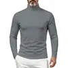 Camiseta básica masculina de manga longa, cor sólida, com gola alta sobreposta, para outono, estilo casual, corte justo