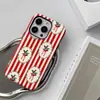Funda Roja Rayada con Flores Estilo Navidad para iPhone 13 para Niñas, Funda Protectora Anticaídas de Aspecto Premium para iPhone 18Pm
