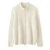 Cardigã de Caxemira Outono Inverno Novo Estilo Feminino Gola Semi-Alta Camada Base Elegante Emagrecedor Casaco com Zíper