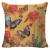Capa de Almofada Estampada de Linho Cor de Rosa Borboleta Amazon Transfronteiriça Almofada de Sofá para Sala de Estar Almofada para Quarto Hotel B&B