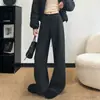 Pantalones de Lana de Color Café de Pierna Ancha para Mujer, Nuevo Estilo Otoño e Invierno, Forrados de Felpa, Corte Recto, Adelgazantes, de Cintura Alta, Suaves y con Caída, Pantalones Deportivos Casuales