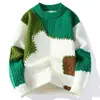 Suéter de Tricô Patchwork para Homens, Cor Mesclada Color-Block, Caimento Solto, Casaco Quente Outono/Inverno, Jaqueta de Tricô Cardigan no Atacado