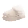 Chinelos peludos de sola grossa para mulheres, novo estilo de inverno, couro e pele integrados, bico fechado, de calçar, algodão para neve