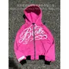 Sudadera con cremallera, manga larga, estampado de pedrería bordada, estilo Y2K, holgada, chaqueta con capucha retro, sudadera con capucha de moda, estilo callejero
