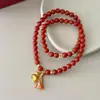 Pulsera de Ágata Roja Natural con Doble Círculo para Mujer, un Amuleto de Buena Suerte para el Año de Nacimiento, Regalo de Pulsera Roja para Novia