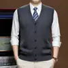 Cardigan Colete Xadrez Masculino Outono Inverno Jacquard Meia-idade Espessado Roupa de Pai Sem Mangas Camada Base de Lã Atacado