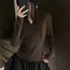 Diseño de cuello en V de fábrica, camiseta de manga larga combinada para mujer, nuevo estilo coreano Dongdaemun de principios de otoño, corte ajustado, top versátil