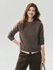 Nueva colección de otoño: Suéter de punto mezcla 75% cachemir, 25% seda de morera, estampado floral, cuello redondo, manga larga, casual, corte holgado y efecto adelgazante