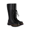 Tamanhos 35-48 Botas Femininas de Salto Médio para Outono e Inverno, Sapatos Femininos de Couro Patente Cross-Border, Bico Redondo, Sola Grossa, Impermeáveis, Plataforma, Botas Femininas Europeias e Americanas