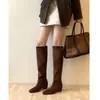 Botas de moda estilo británico de caña alta de 5.5 cm, nuevo modelo otoño e invierno 2026, punta cuadrada, tacón grueso, hasta la rodilla, botas de jinete adelgazantes