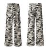 Vaqueros holgados informales de camuflaje gris con bolsillos ligeramente ajustados y estilo cargo para hombre, corte retro con efecto trapeador