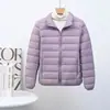 Jaqueta de Penas Leve Nova Outono/Inverno 2025 para Gordinhas e Tamanhos Maiores, Curta, Gola Alta, Look Emagrecedor Moderno, Jaqueta Casual com Bainha para Mulheres