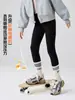 Leggings finos de forro polar para niños, nueva colección otoño/invierno, corte ajustado, cálidos, pantalones exteriores negros para niñas, pantalones blancos con forro de forro polar talla grande para niños mayores