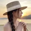 Sombrero de Paja Francés de Ala Plana Estilo Old Money para Mujer, Sombrero de Sol para Vacaciones de Verano en la Playa, Sombrero Elegante Estilo Hepburn