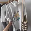 Camiseta Simples com Estampa Floral Estilo Coreano de Manga Curta para Mulheres, Novo Estilo de Verão, Solta, Emagrecedora, Versátil, Casual, Top com Gola Redonda