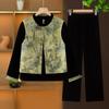 Colete Jacket Estilo Chinês para Meia-Idade e Idosos Novo Estilo Chinês Roupa de Primavera para Mãe Moda Primavera & Outono Top Camisa de Veludo Dourado para Mulheres
